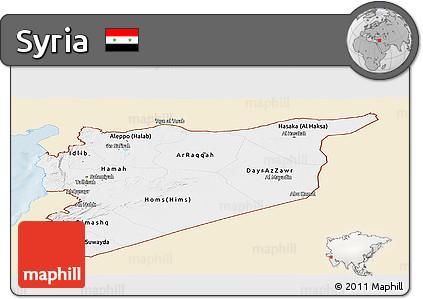 Classic Style Panoramic Map of Syria, single color outside