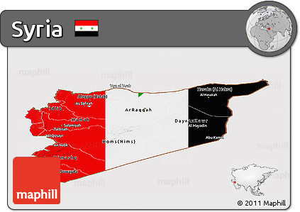 Flag Panoramic Map of Syria, flag aligned to the middle