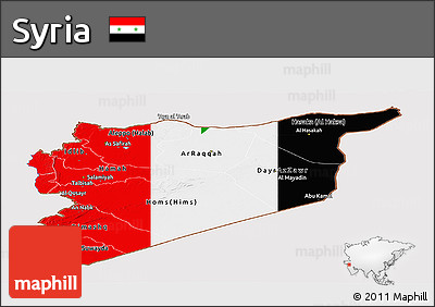 Flag Panoramic Map of Syria, flag aligned to the middle