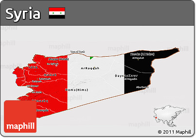 Flag Panoramic Map of Syria, flag aligned to the middle