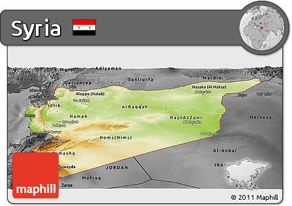 Physical Panoramic Map of Syria, darken, desaturated