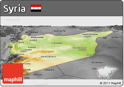 Physical Panoramic Map of Syria, darken, desaturated