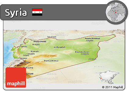 Physical Panoramic Map of Syria, lighten, land only