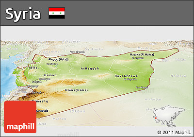 Physical Panoramic Map of Syria, lighten, land only