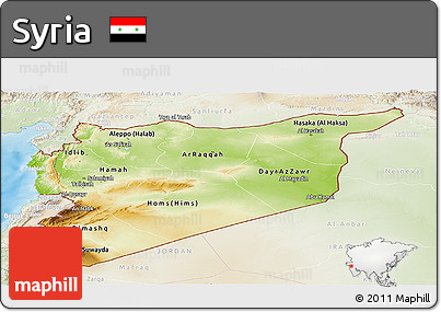 Physical Panoramic Map of Syria, lighten, land only