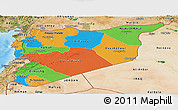 Political Panoramic Map of Syria, satellite outside, bathymetry sea