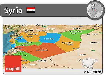Political Panoramic Map of Syria, satellite outside