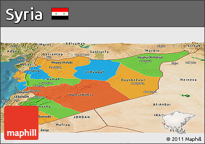 Political Panoramic Map of Syria, satellite outside