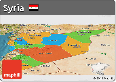 Political Panoramic Map of Syria, satellite outside