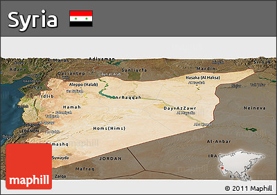 Satellite Panoramic Map of Syria, darken