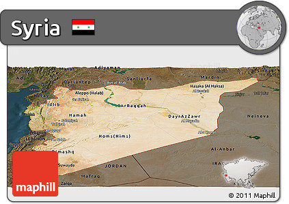 Satellite Panoramic Map of Syria, darken
