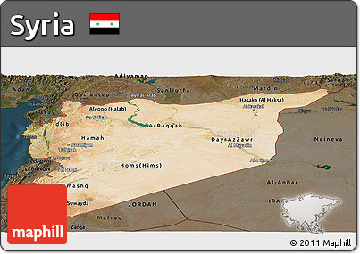 Satellite Panoramic Map of Syria, darken