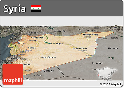Satellite Panoramic Map of Syria, darken, semi-desaturated