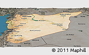 Satellite Panoramic Map of Syria, darken, semi-desaturated, land only