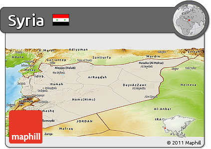 Shaded Relief Panoramic Map of Syria, physical outside