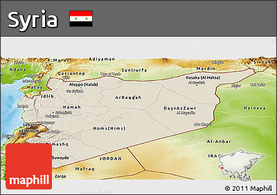 Shaded Relief Panoramic Map of Syria, physical outside