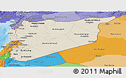 Shaded Relief Panoramic Map of Syria, political shades outside, shaded relief sea