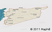 Shaded Relief Panoramic Map of Syria, single color outside, satellite sea