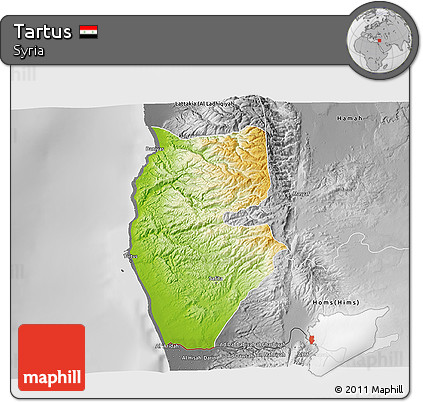 Physical 3D Map of Tartus, desaturated