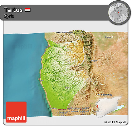 Physical 3D Map of Tartus, satellite outside
