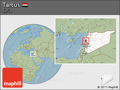 Savanna Style Location Map of Tartus, highlighted country, hill shading
