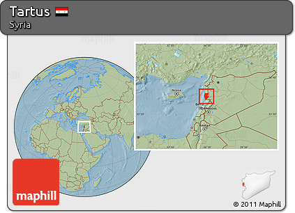 Savanna Style Location Map of Tartus, hill shading