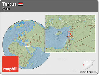 Savanna Style Location Map of Tartus, hill shading