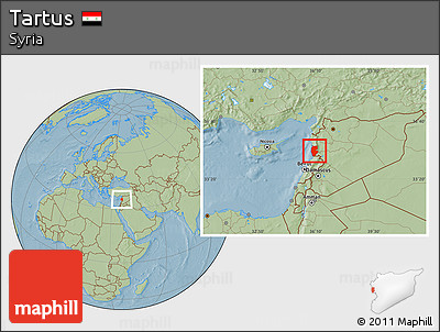 Savanna Style Location Map of Tartus, hill shading