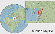 Savanna Style Location Map of Tartus, hill shading