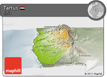 Physical Panoramic Map of Tartus, semi-desaturated