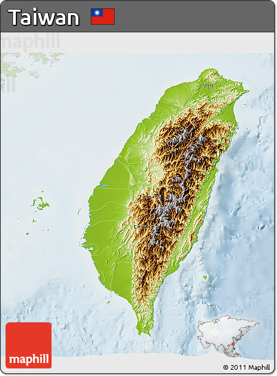 Physical 3D Map of Taiwan, lighten