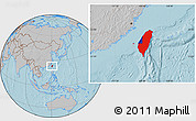 Flag Location Map of Taiwan, gray outside, hill shading outside