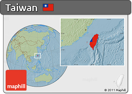 Flag Location Map of Taiwan, savanna style outside, hill shading outside