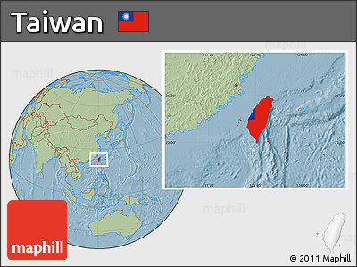 Flag Location Map of Taiwan, savanna style outside, hill shading outside