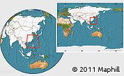 Satellite Location Map of Taiwan, highlighted continent, within the entire continent