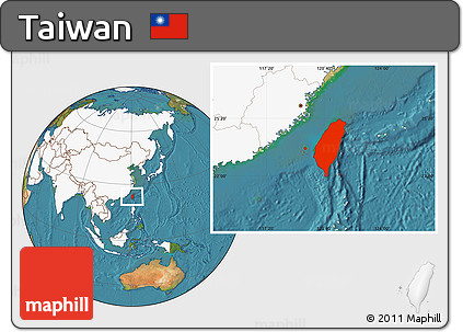 Satellite Location Map of Taiwan, highlighted continent