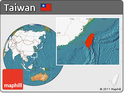 Satellite Location Map of Taiwan, highlighted continent