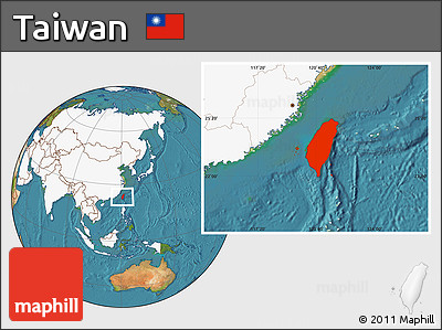 Satellite Location Map of Taiwan, highlighted continent