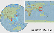 Savanna Style Location Map of Taiwan, within the entire continent, hill shading