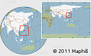 Savanna Style Location Map of Taiwan, highlighted continent, within the entire continent, hill shading
