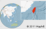 Savanna Style Location Map of Taiwan, highlighted continent, hill shading