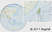 Savanna Style Location Map of Taiwan, lighten, hill shading