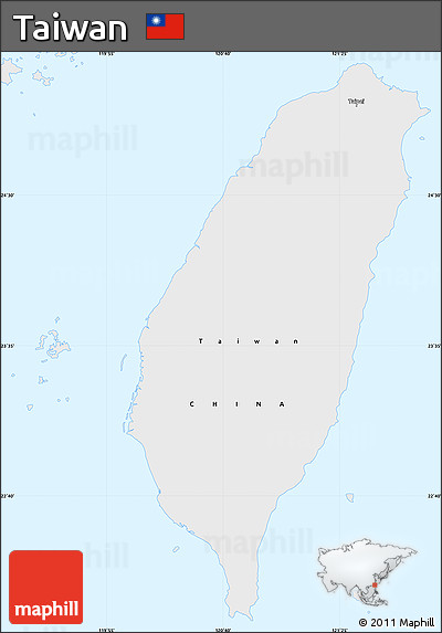 Flag Simple Map of Taiwan, single color outside, flag rotated