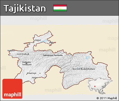 Classic Style 3D Map of Tajikistan, single color outside