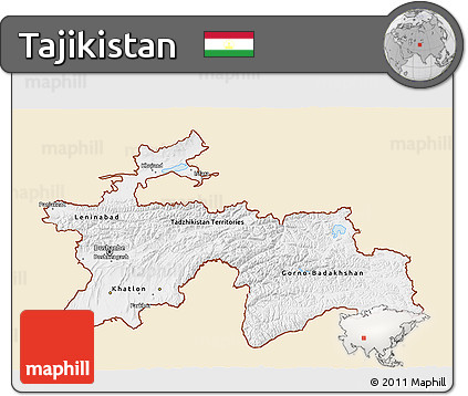 Classic Style 3D Map of Tajikistan, single color outside