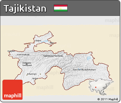 Classic Style 3D Map of Tajikistan, single color outside