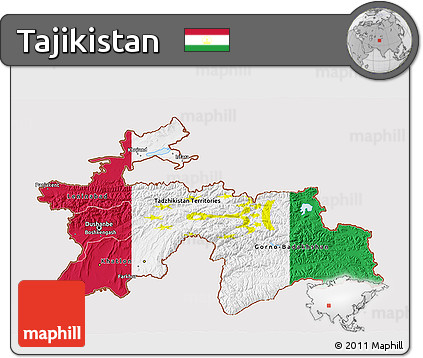 Flag 3D Map of Tajikistan, flag rotated