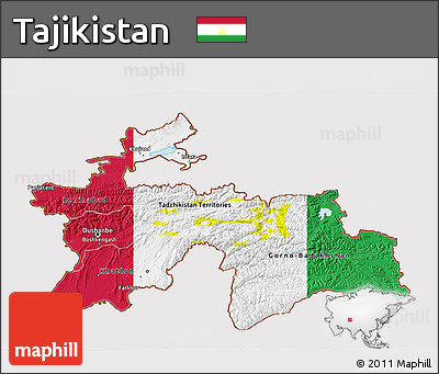 Flag 3D Map of Tajikistan, flag rotated