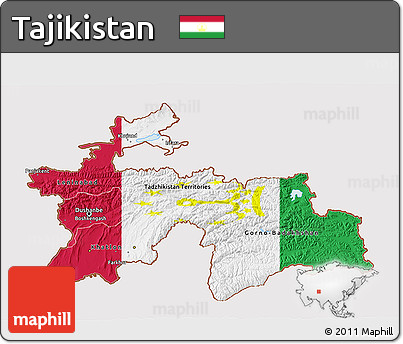 Flag 3D Map of Tajikistan, flag rotated