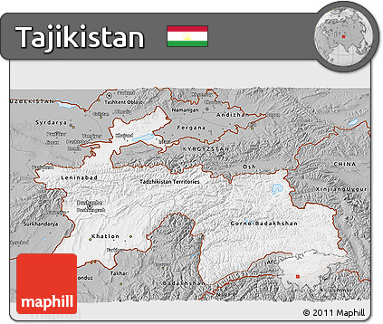 Gray 3D Map of Tajikistan
